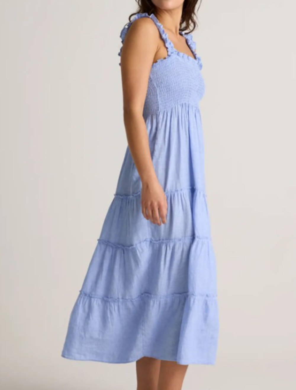Quince 100% European Linen Smocked Midi Dress Large A010594